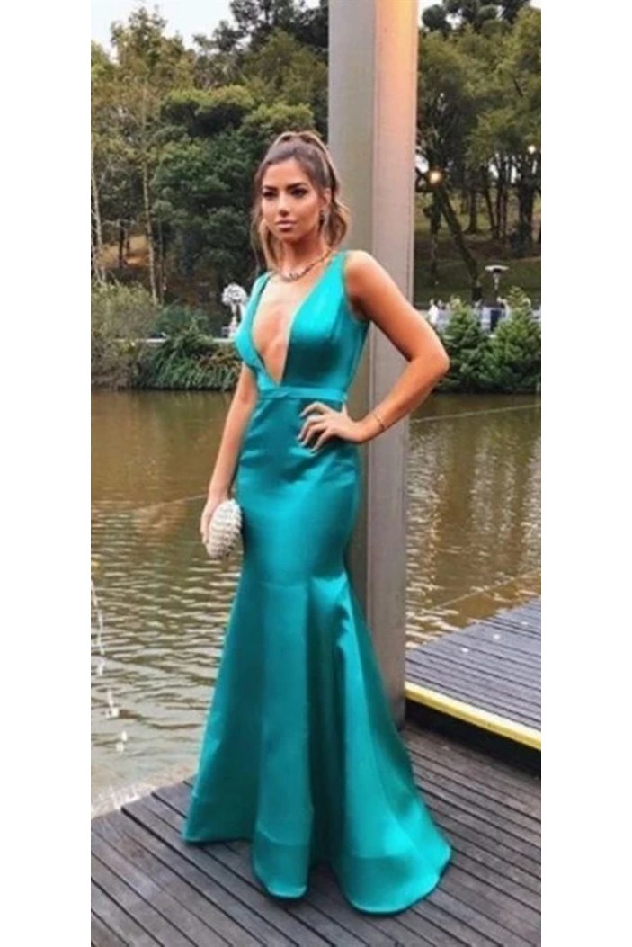 Mermaid V-Neck Long Prom Dresses Formal Evening Gowns 6011531