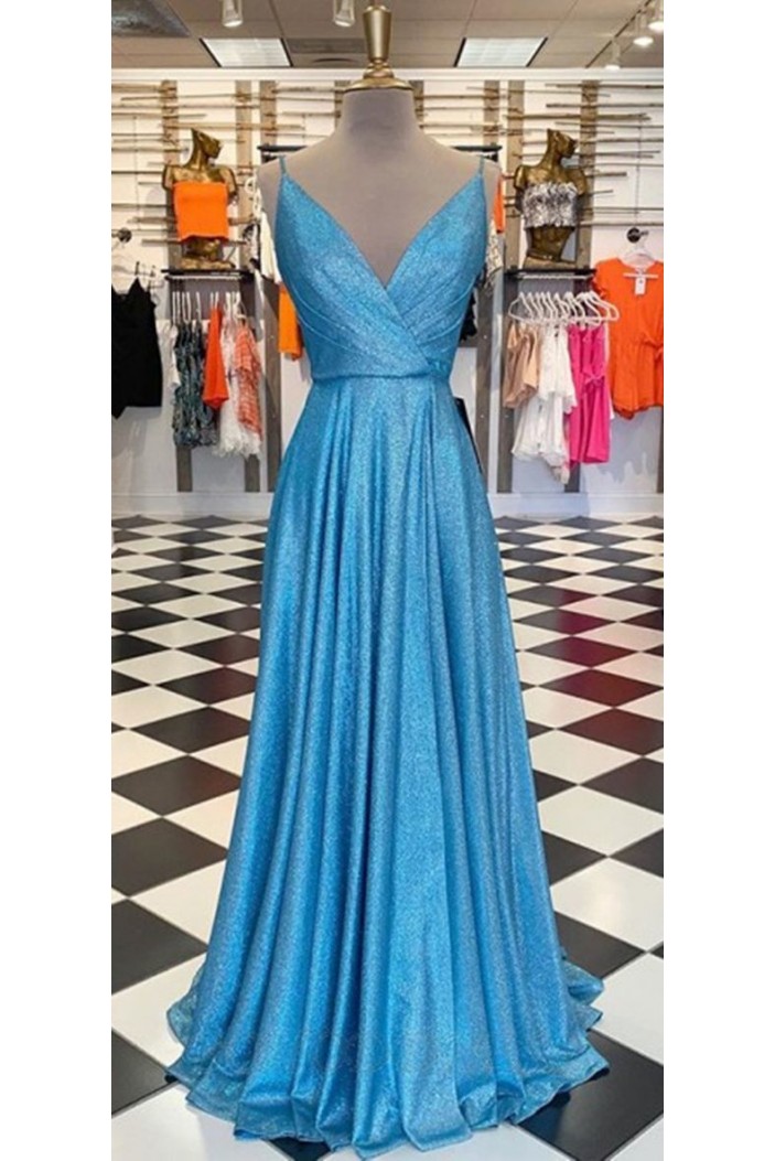A-Line Sparkle V-Neck Long Prom Dresses Formal Evening Gowns 6011553