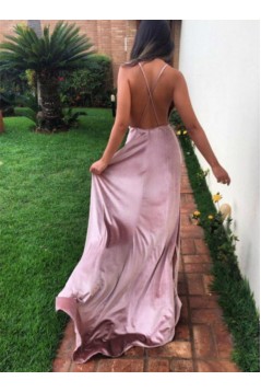 A-Line Deep V-Neck Long Prom Dresses Formal Evening Gowns 6011557