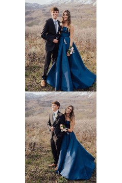 A-Line Strapless Beaded Long Prom Dresses Formal Evening Gowns 6011562