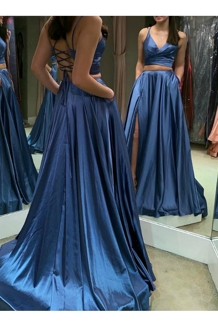 A-Line Two Pieces Long Prom Dresses Formal Evening Gowns 6011581