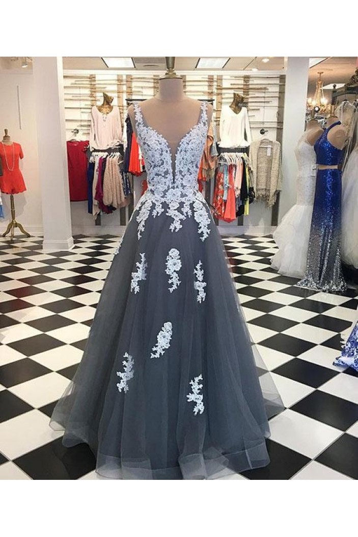 A-Line Lace Appliques Long Prom Dresses Formal Evening Gowns 6011611