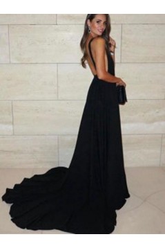 A-Line Long Chiffon V-Neck Prom Dresses Formal Evening Gowns 6011645