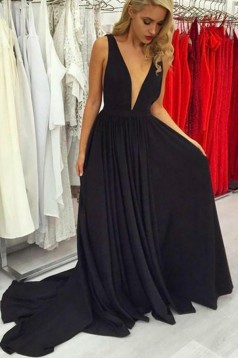 A-Line Long Chiffon V-Neck Prom Dresses Formal Evening Gowns 6011645