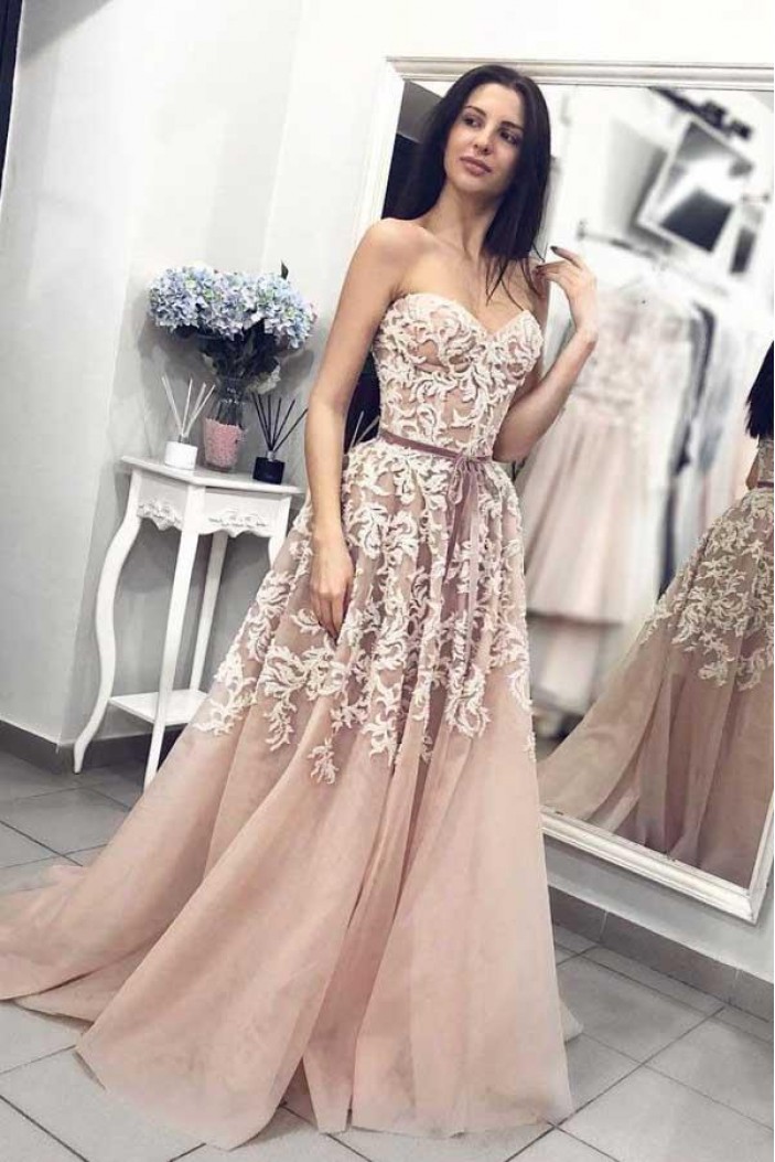 A-Line Lace Sweetheart Long Prom Dresses Formal Evening Gowns 6011646