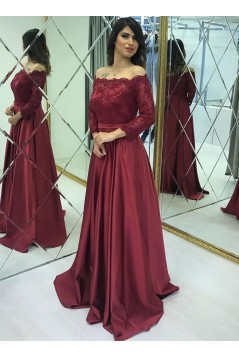 A-Line Off-the-Shoulder Lace Long Prom Dresses Formal Evening Gowns 601816