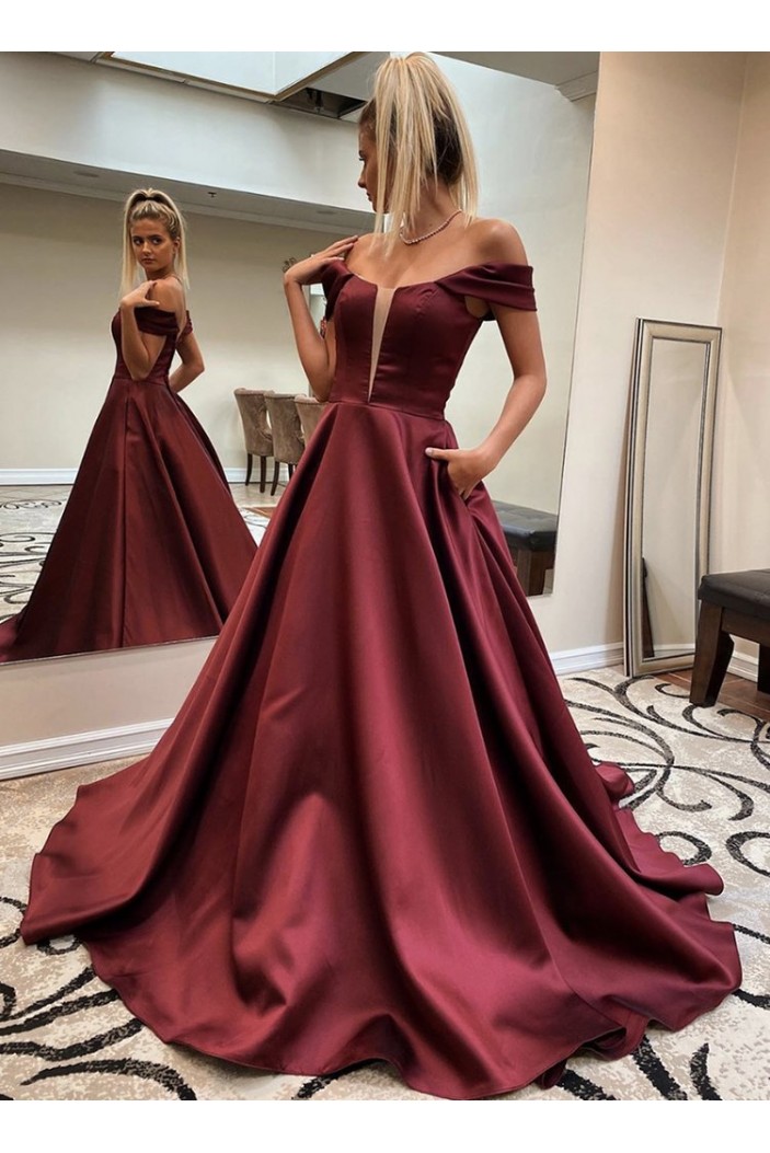 A-Line Off-the-Shoulder Long Prom Dresses Formal Evening Gowns 601819