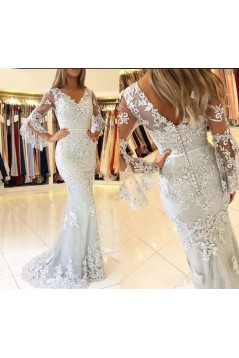 Elegant Mermaid Lace V-Neck Long Prom Formal Evening Gowns Mother of The Bride Dresses 601824