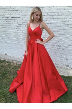 A-Line Spaghetti Straps V-Neck Long Prom Dresses Formal Evening Gowns 601829