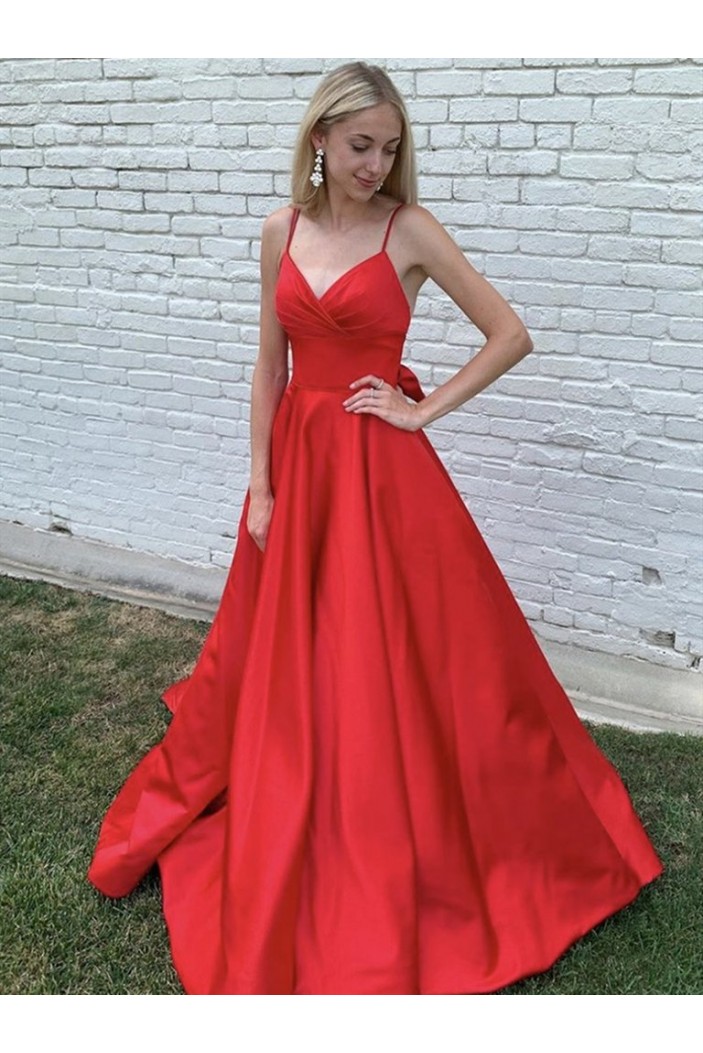 A-Line Spaghetti Straps V-Neck Long Prom Dresses Formal Evening Gowns ...