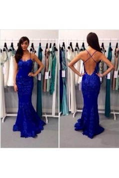 Long Black Lace Spaghetti Straps Prom Dresses Formal Evening Gowns 601838