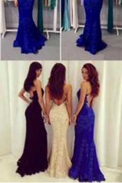 Long Black Lace Spaghetti Straps Prom Dresses Formal Evening Gowns 601838