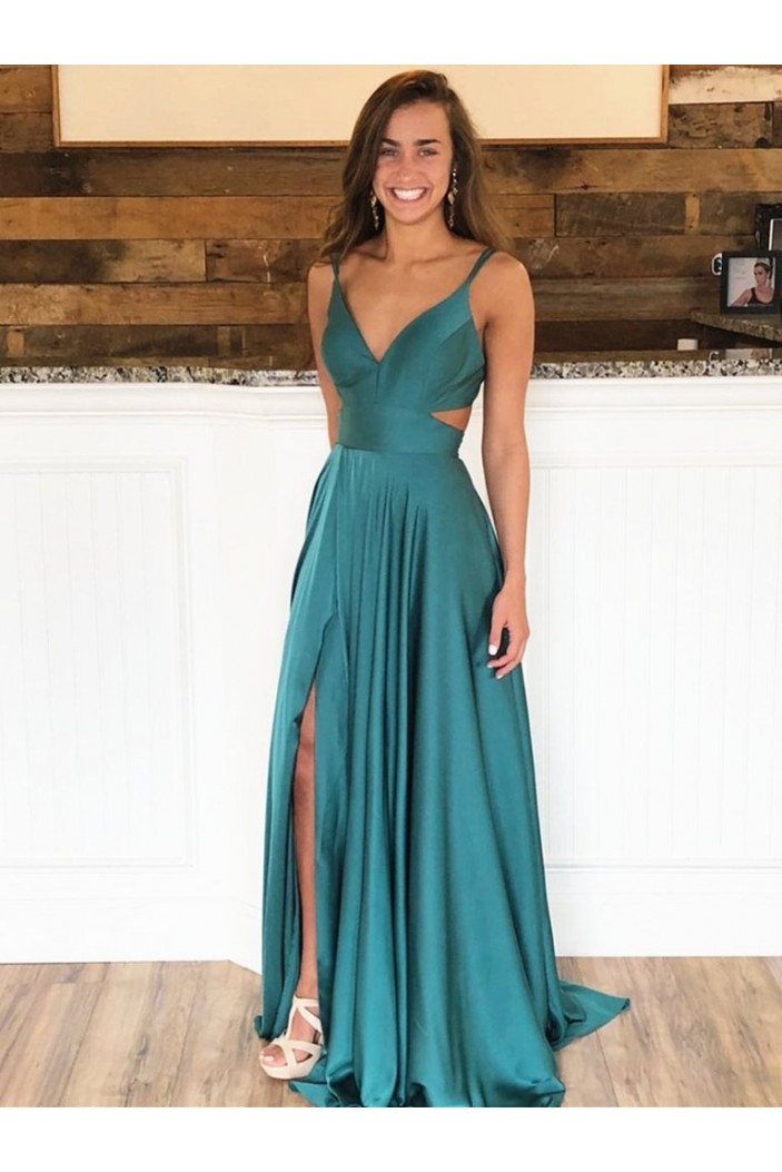 A-Line V-Neck Long Prom Dresses Formal Evening Gowns 601853