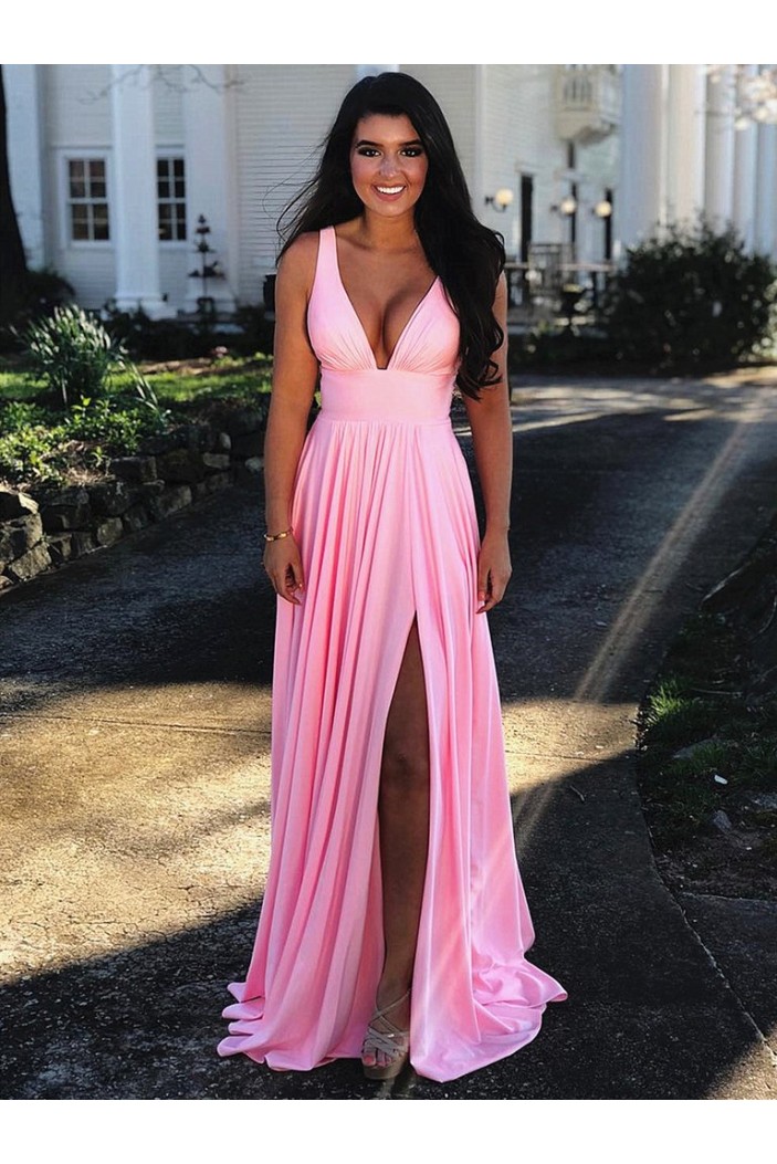 A-Line V-Neck Simple Stunning Long Prom Dresses Formal Evening Gowns 601865