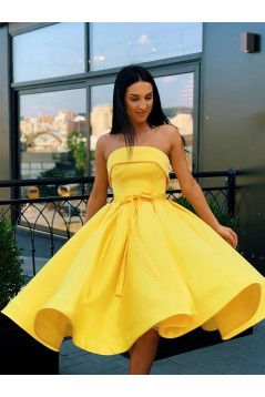 A-Line Strapless Short Prom Dresses Formal Evening Gowns 601867