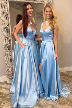 A-Line V-Neck Simple Stunning Long Prom Dresses Formal Evening Gowns 601874