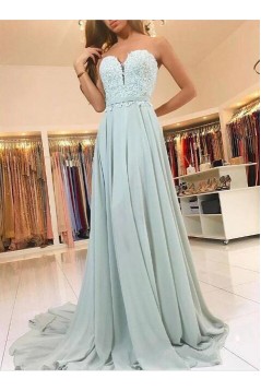 A-Line Lace Chiffon Sweetheart Long Prom Dresses Formal Evening Gowns 601887