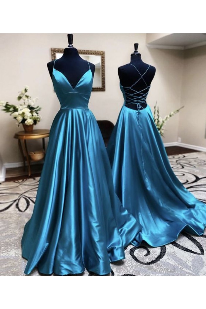 A-Line V-Neck Long Prom Dresses Formal Evening Gowns 601894