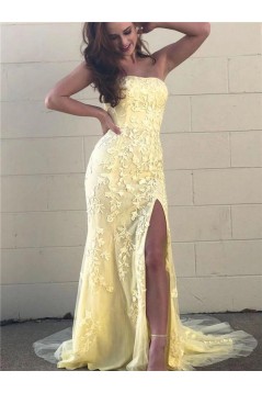 Mermaid Strapless Lace Long Prom Dresses Formal Evening Gowns 601903