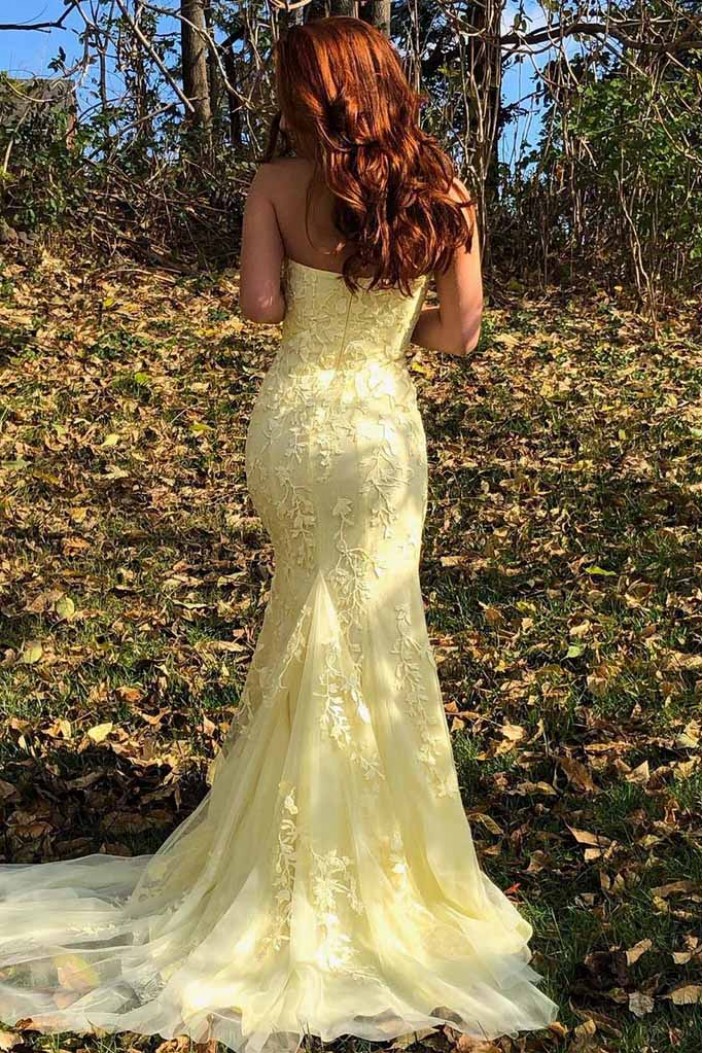 Mermaid Strapless Lace Long Prom Dresses Formal Evening Gowns 601903