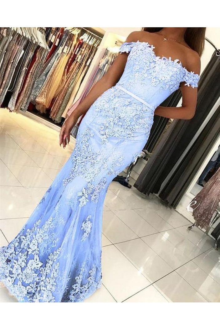 Mermaid Off-the-Shoulder Lace Long Prom Dresses Formal Evening Gowns 601904