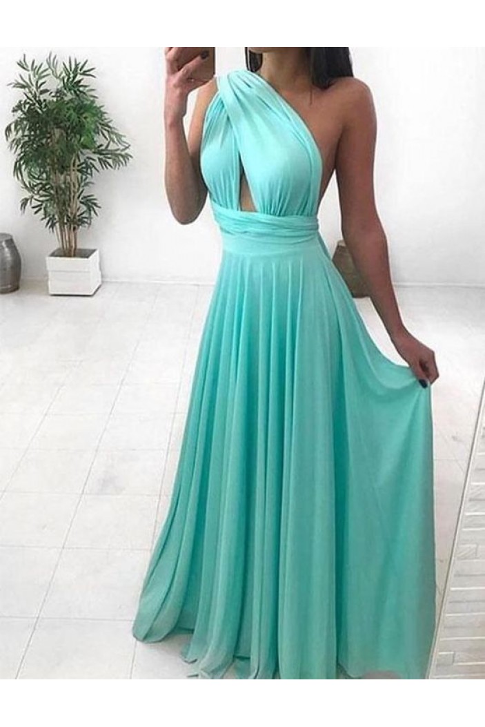 A-Line Long Chiffon One Shoulder Prom Dresses Formal Evening Gowns 601932