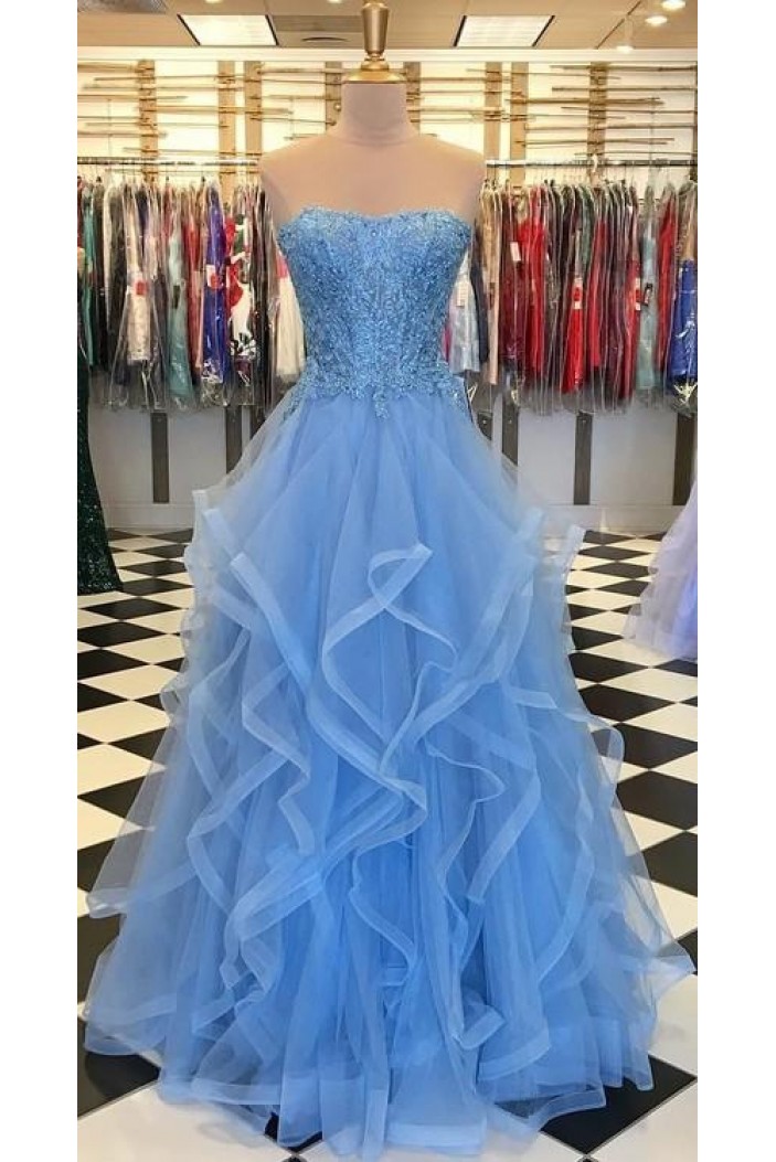 Elegant Beaded Lace Tulle Long Prom Dresses Formal Evening Gowns 601941