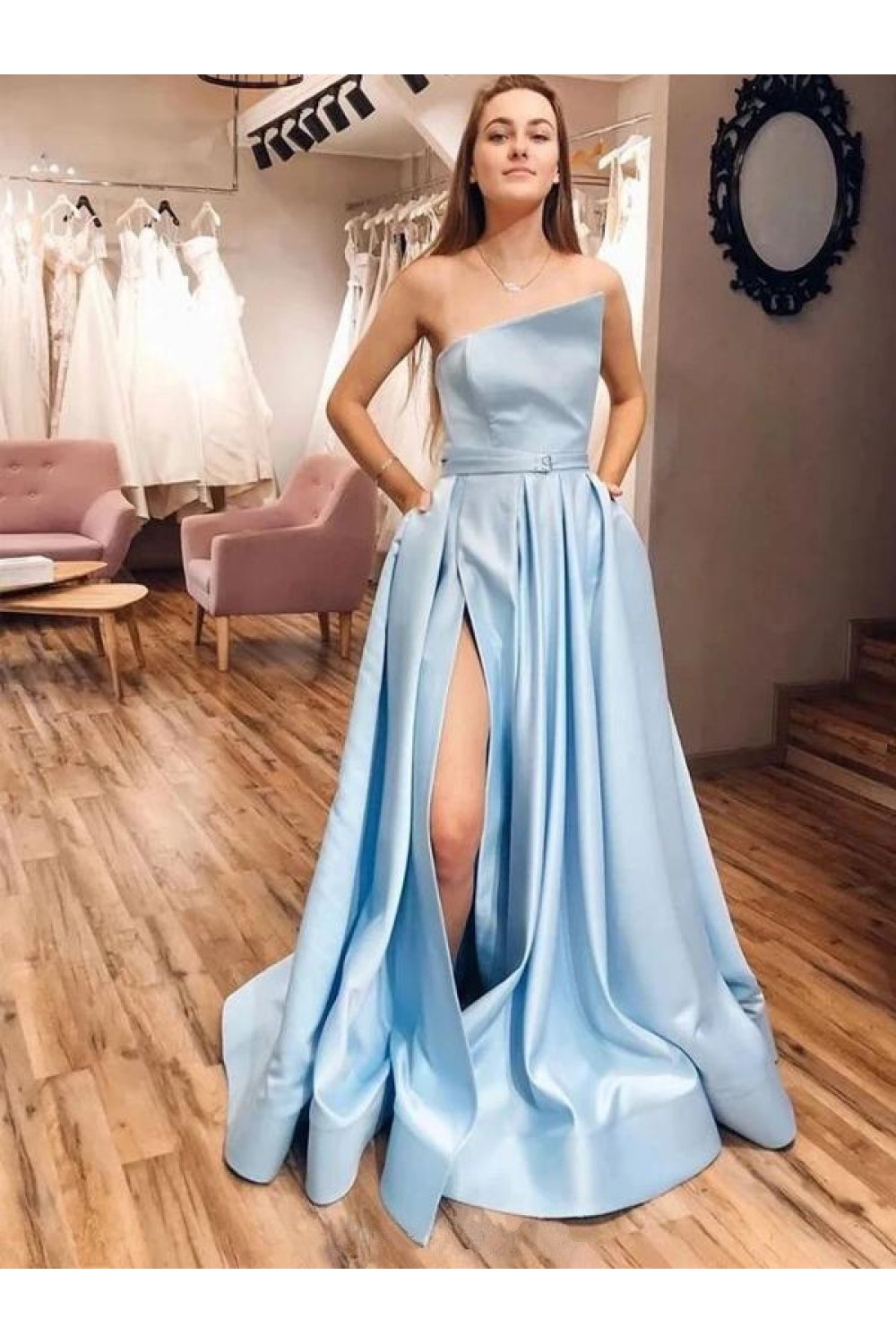 A Line Satin Long Prom Dresses Formal Evening Gowns 601949 3903