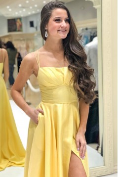A-Line Long Yellow Prom Dresses Formal Evening Gowns 601983