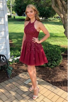 Short Red Beaded Lace Prom Dress Homecoming Dresses Graduation Party Dresses 701030