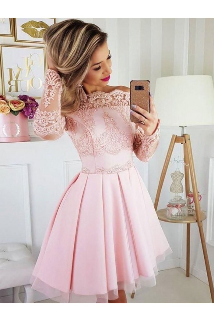 Short Prom Dress Long Sleeves Lace Homecoming Graduation Cocktail Dresses 701143