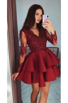 Short Prom Dress Long Sleeves Lace Homecoming Graduation Cocktail Dresses 701160