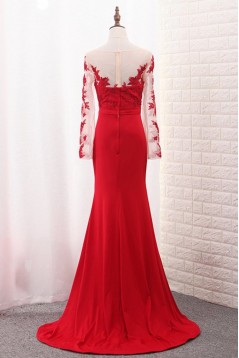 Long Sleeves Lace Mermaid Red Mother of the Bride Dresses 702089