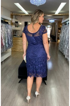 Short Navy Blue Beaded Lace Mother of the Bride Dresses 702127