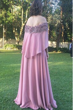 Long Pink Lace Off the Shoulder Mother of the Bride Dresses 702136