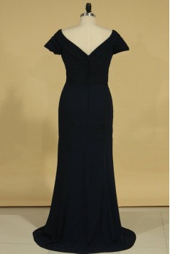 Long Black Chiffon Off the Shoulder Mother of the Bride Dresses 702138