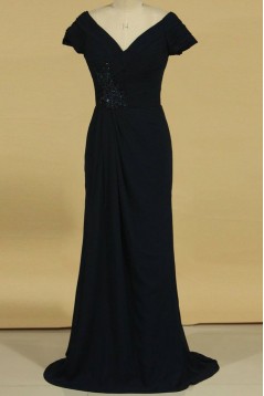 Long Black Chiffon Off the Shoulder Mother of the Bride Dresses 702138