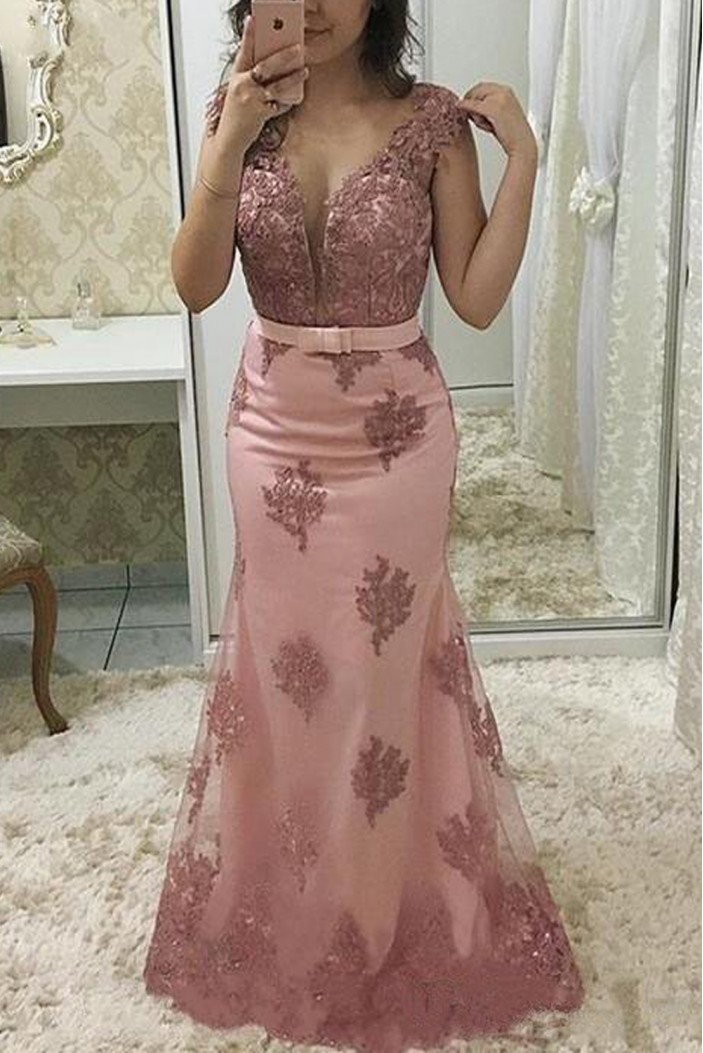 Long Pink Mermaid Lace Mother of the Bride Dresses 702143