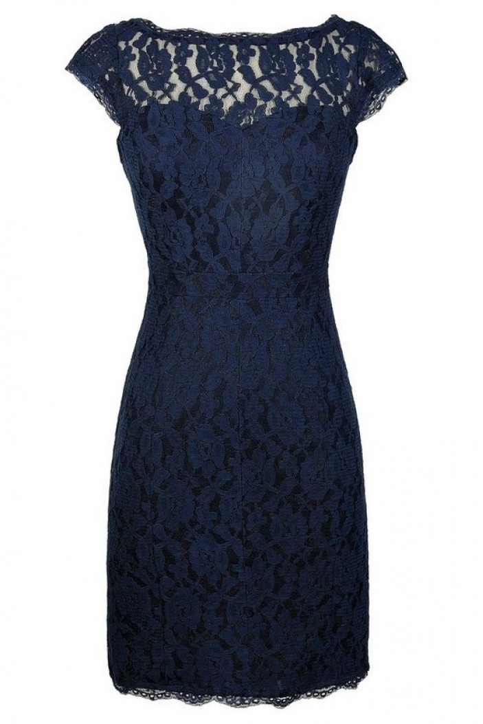 Short Navy Blue Lace Mother of the Bride Dresses 702148