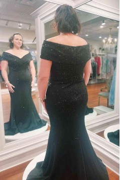 Long Black Mermaid Off the Shoulder Mother of the Bride Dresses 702152