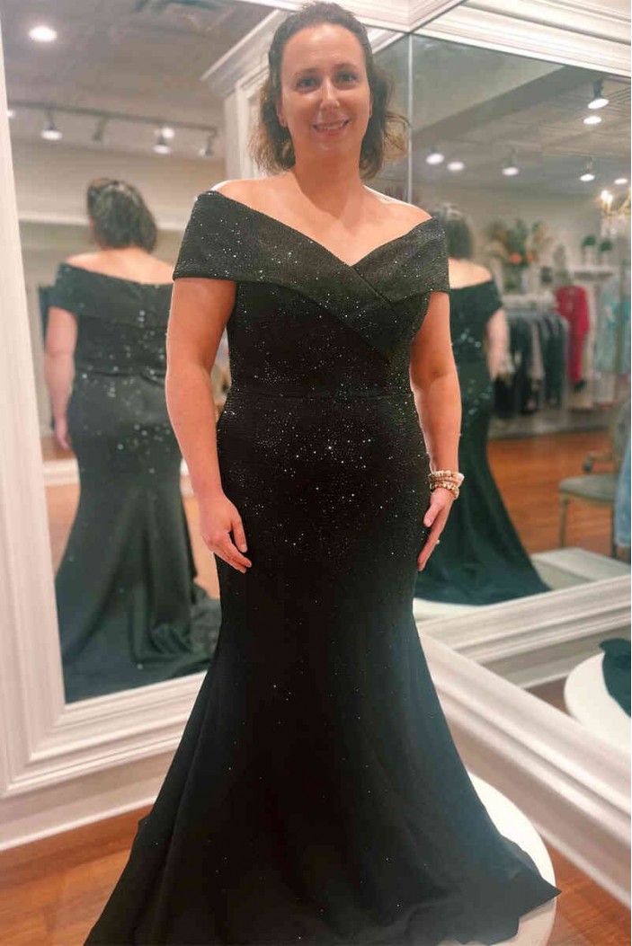 Long Black Mermaid Off the Shoulder Mother of the Bride Dresses 702152