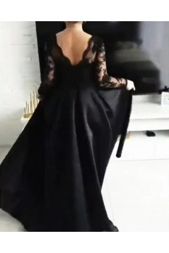 A-Line Long Black Lace and Satin Mother of the Bride Dresses 702178