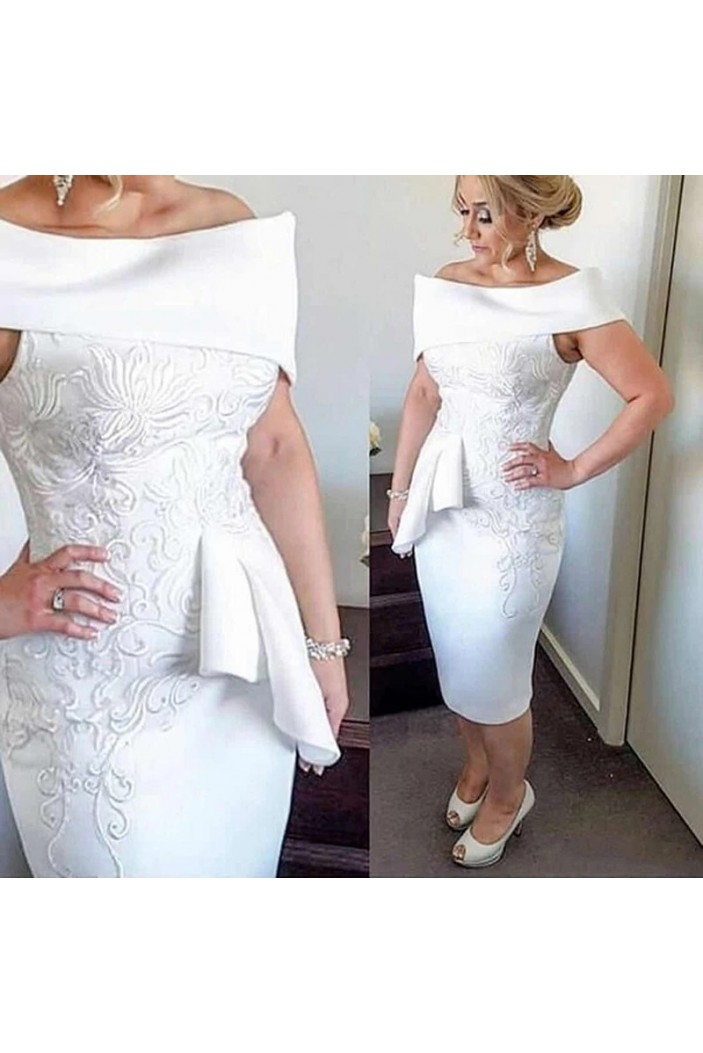 Short White Off the Shoulder Mother of the Bride Dresses 702185