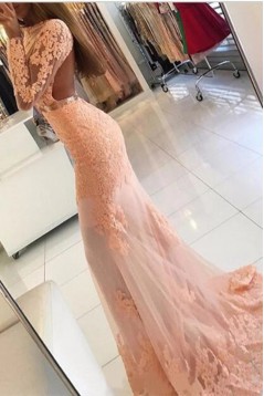 Long Pink Mermaid Lace Long Sleeves Mother of the Bride Dresses 702187