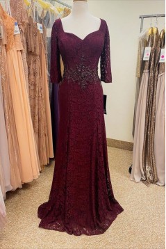 Elegant Lace Long Mother of the Bride Dresses with Sleeves 702209