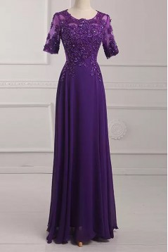 Long Purple Chiffon and Lace Mother of the Bride Dresses 702213