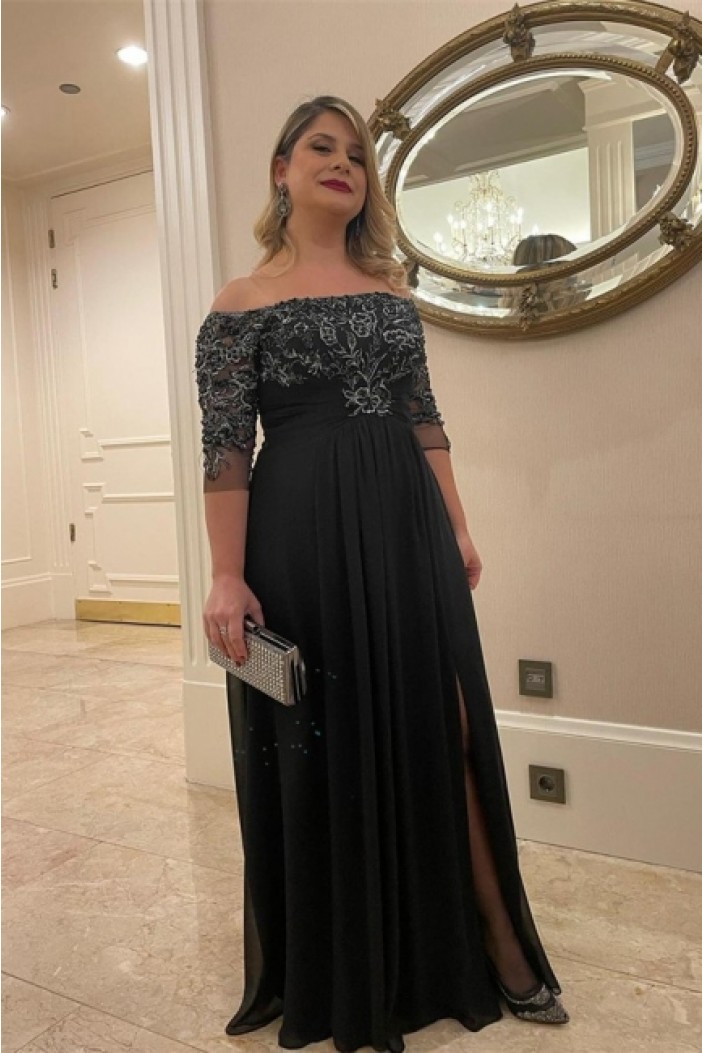 Long Black Chiffon and Lace Mother of the Bride Dresses 702217