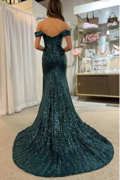 Mermaid Sequins Off the Shoulder Long Prom Dresses with Slit 801006