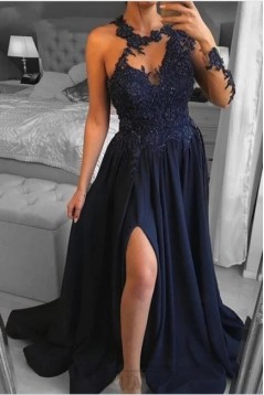 A-Line Chiffon and Lace One Sleeve Prom Dresses 801012