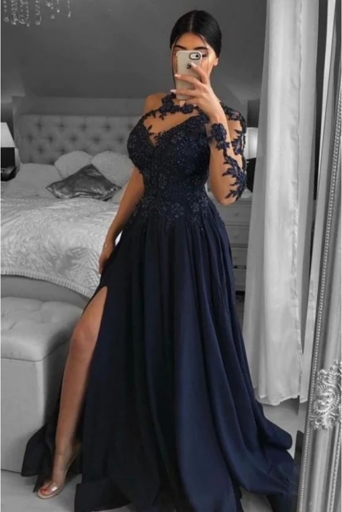A-Line Chiffon and Lace One Sleeve Prom Dresses 801012